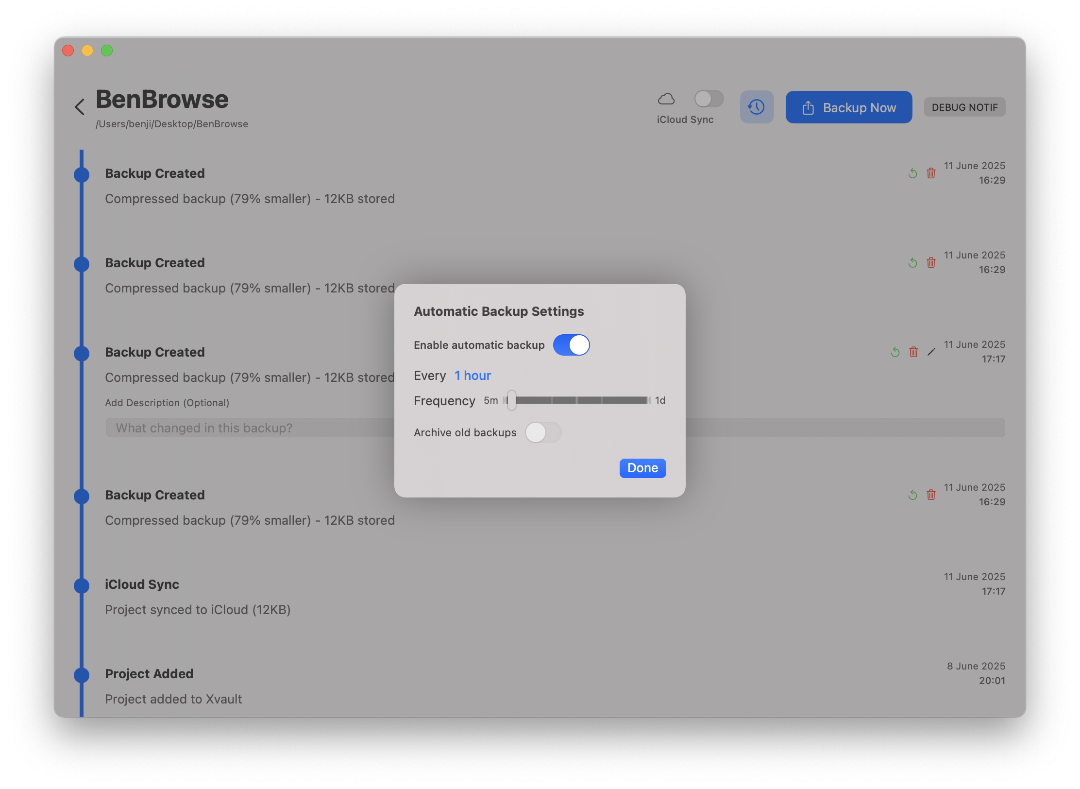 Automatic Backup Interface